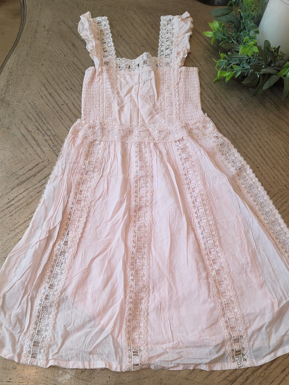 Girls Pink Lace Trim Summer Dress Size M Aqua